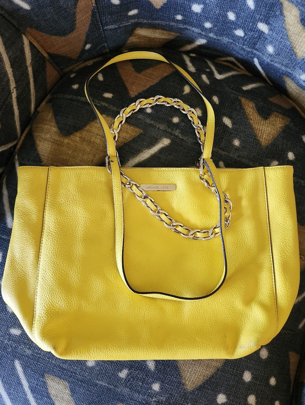 Michael Kors Large Chain Tote Bag - Sunshine Mustard Yellow Pebbled Leather